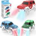 PicassoTiles 3 Magnetic Toy Cars Set Light Up LED Highly Detailed Compatible with Magnet Car Race Track STEM Truck Replacement Accessories Educational Building Kits for Toddlers Boys & Girls Ages 3+