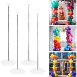 Lechay Balloon Column Stand Set of 4, 6.6ft Adjustable Balloon Stand kit with Base Telescopic for Baby Shower Wedding Birthday Graduation Party Decorations