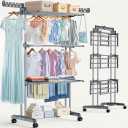 Reinforced Clothes Drying Rack Foldable, 4-Tier Drying Rack with Wheels