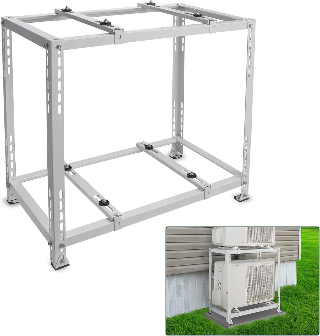 Flehomo Double Levels Ground Stand for Mini Split Air Conditioners Heat Pump System, Heavy Duty Condenser Stand, Ductless Mini Split Bracket for 9,000-18,000 BTU