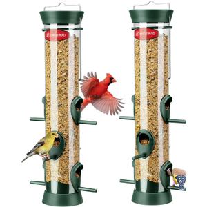Kingsyard 2 Pack Tube Bird Feeders for Outdoors Hanging, Wild Bird Feeder with 6 Feeding Ports, Easy to Clean & Refill, 2 lbs Seed Capacity, Great for Attracting Finches, Cardinals (Green)