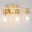 3-Lights Gold Bathroom Light Fixture, Brushed Brass Vanity Light with Clear Glass Shade, Modern Bath Wall Lights for Living Room, Hallway, Bedroom