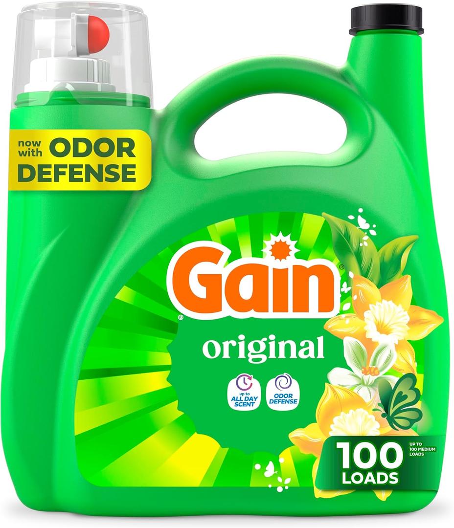 Gain Liquid Laundry Detergent, Freshness, Odor Defense, High Efficiency Washing Machine Liquid Laundry Soap, Original Scent, 132 fl oz, 100 Loads 