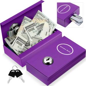 Reallnaive 1 Pack Metal Box for Gamblers Pocket Sized Winner Bank Casino Cash Box with 2 Keys Portable Casino Money Safe strongbox for Cash Saving Go Home Money Gifts (Purple)