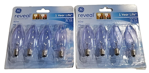 GE Reveal Light Bulb Soft White 60 W 455 Lumen E12 Candelabra Base 8 Bulbs, 2 Pcs
