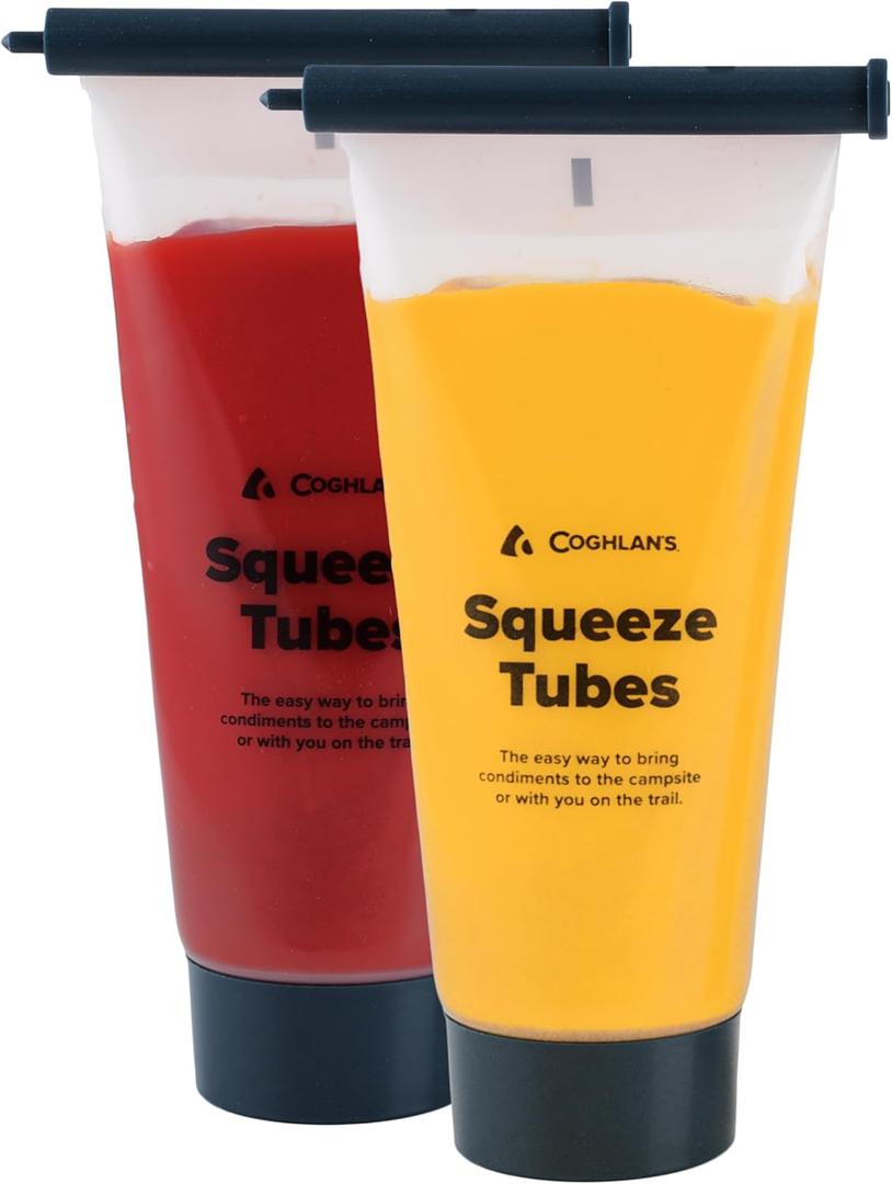 Coghlan's Reusable Squeeze Tubes – 8 oz BPA-Free Food Safe Dispensers with Roll-Up Clips & Stand-Up Lids – For Condiments, Sauces, Toiletries & Travel – 2-Pack