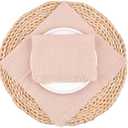 3 x Fall Thanksgiving Rustic Cloth Napkins 16.5x16.5 Inches Handmade Cotton Linen Napkins with Fringe Boho Washable Dinner Napkins in Bulk for Wedding Party Table Decor Set of 4 Pearl Pink