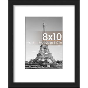 Upsimples 8x10 Picture Frame, Display Pictures 5x7 with Mat or 8x10 Without Mat, Wall Hanging Photo Frame, Black, 1 Pack