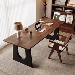 wangbochuan Wooden Executive Office Desk Computer Table Multi-Sized High Cost Performance Stylish Design Metal Legs Versatile Use for Office or Dining Casual Table (Walnut Color, 62.99in)