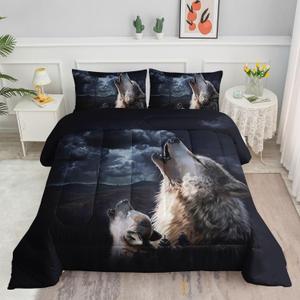 Wolf Printed Bedding Set 3pcs (1 Comforter + 2 Pillowcases) for Boys Girls, Twin Duvet for All Seasons