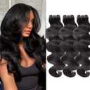 WEQUEEN Body Wave Bundles Human Hair 16A Brazilian Virgin Hair Bundles, Silky and Soft, 14 16 18 Inch Thick Weave Natural Black