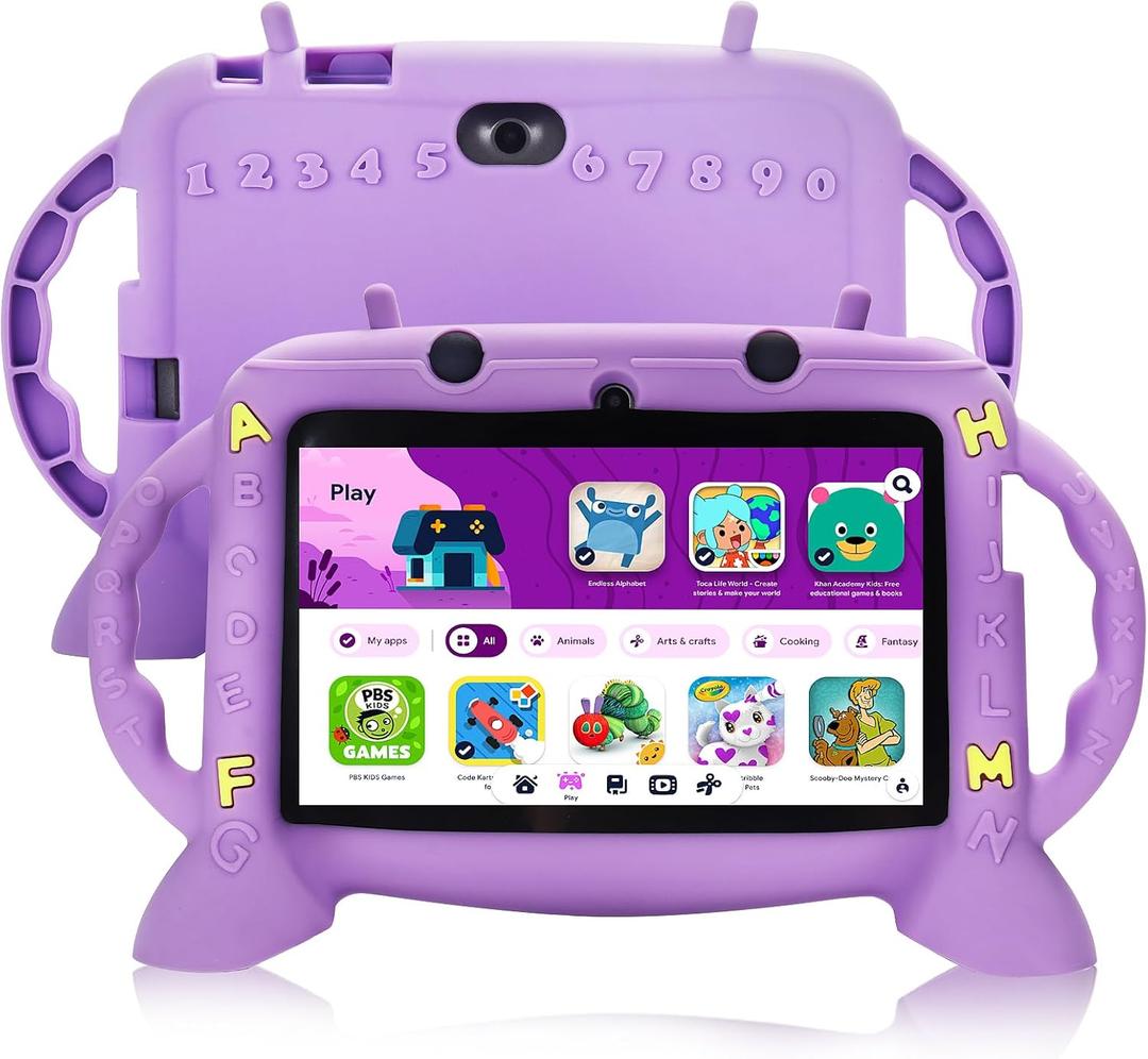 Kids Tablet, 7 inch Tablet for Kids 2-10, Educational Learning Toddler Tablet Android 11, 3GB RAM+32GB ROM Storage, Google Play YouTube, Baby Girl boy PresentPurple
