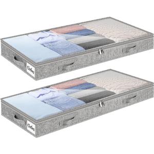 4 Inch Low Profile Under Bed Storage Drawer 2 Pack, Lightweight  Underbed Clothes Storage Container Bins with NO STURCTURE, Shallow Storage Bag for Dorm & Home, With Clear Lids & Water-Resistant Fabric