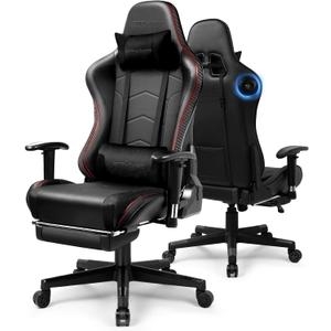 GTPLAYER Gaming Chair with Bluetooth Speakers and Footrest, Ergonomic Gamer Chair with Reclining Backrest, 3D Armrests, Adjustable Seat Height, Computer Desk Chair for Adults (Black)