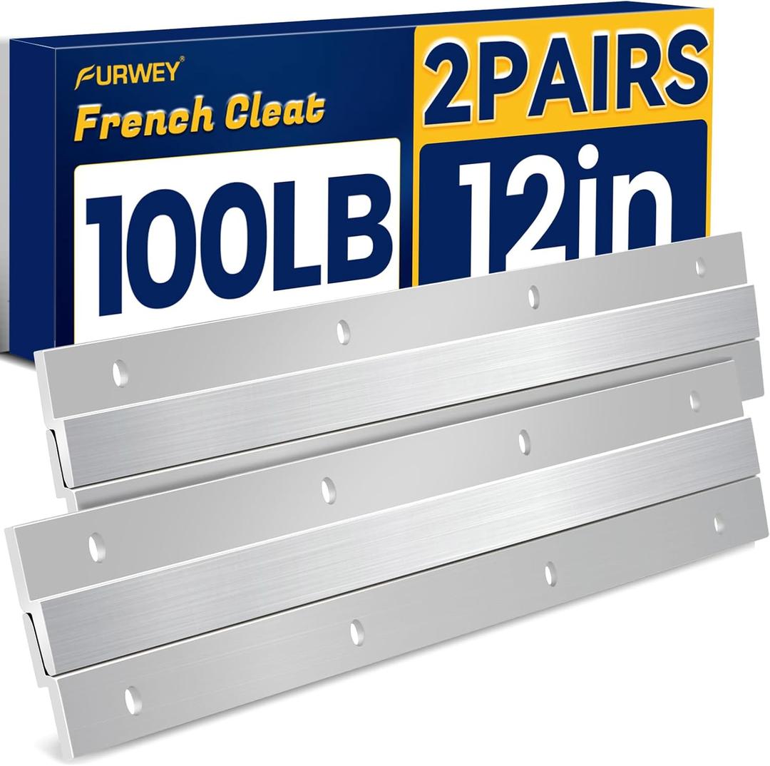 FURWEY French Cleat, Picture and Mirror Hanger, Aluminum French Cleat, Headboard Wall Mounting Brackets with Screws(12 Inch-2 Pairs, Support 80 lbs)