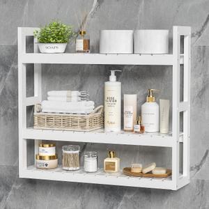 Domax Bathroom Shelves Over Toilet Storage - 3 Tier Wall Mounted Bamboo Bathroom Shelf Organizer Multifunctional Adjustable Layer Free Standing Utility Shelves for Bathroom Living Room Kitchen, White, 23.6''L x 5.9''W x 21.3''H