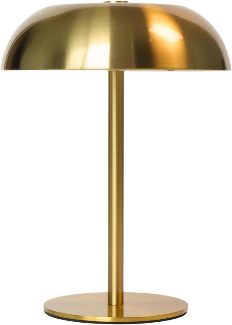 Portable LED Mushroom Table Lamp, Cordless Desk Night Light with 5200mAh Rechargeable Battery, Stepless Dimming Small Lamp with 3 Colors and Brightness Control for Bedroom/Patio/Bar/Coffee shop (Gold)