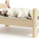 Elevated Dog Bed with Mat for Small Dogs,Solid Wood,Spine-Friendly Design