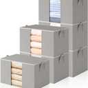 6 Pack Clothes Storage Bags - 90L Blanket Organizers and Storage for Closet Large Storage Bins with Lids and Zipper Storage Containers for King Comforter, Pillow and Sweater (Grey, 6 Pack)