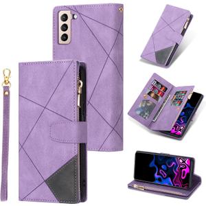 UEEBAI Wallet Case for Samsung Galaxy S21 Plus 5G, Vintage Premium PU Leather Cover Flip Case with Card Slots Magnetic Closure Zipper Pocket Kickstand Handbag with Hand Strap - Diamond Purple