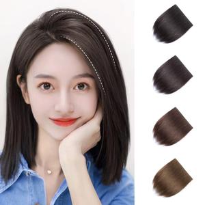 Seamless Forehead Wiglet Topper Synthetic 2pcs Clip in Bangs Extension Straight Topettes for Women With Thinning Hair (25cm Dark Brown)