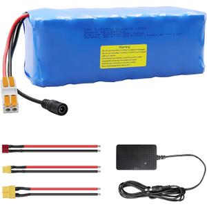 KBT 36V 5Ah Rechargeable LiFePO4 Battery Pack with Charger, Charging Cable, Cable Connector, Build-in 10A BMS