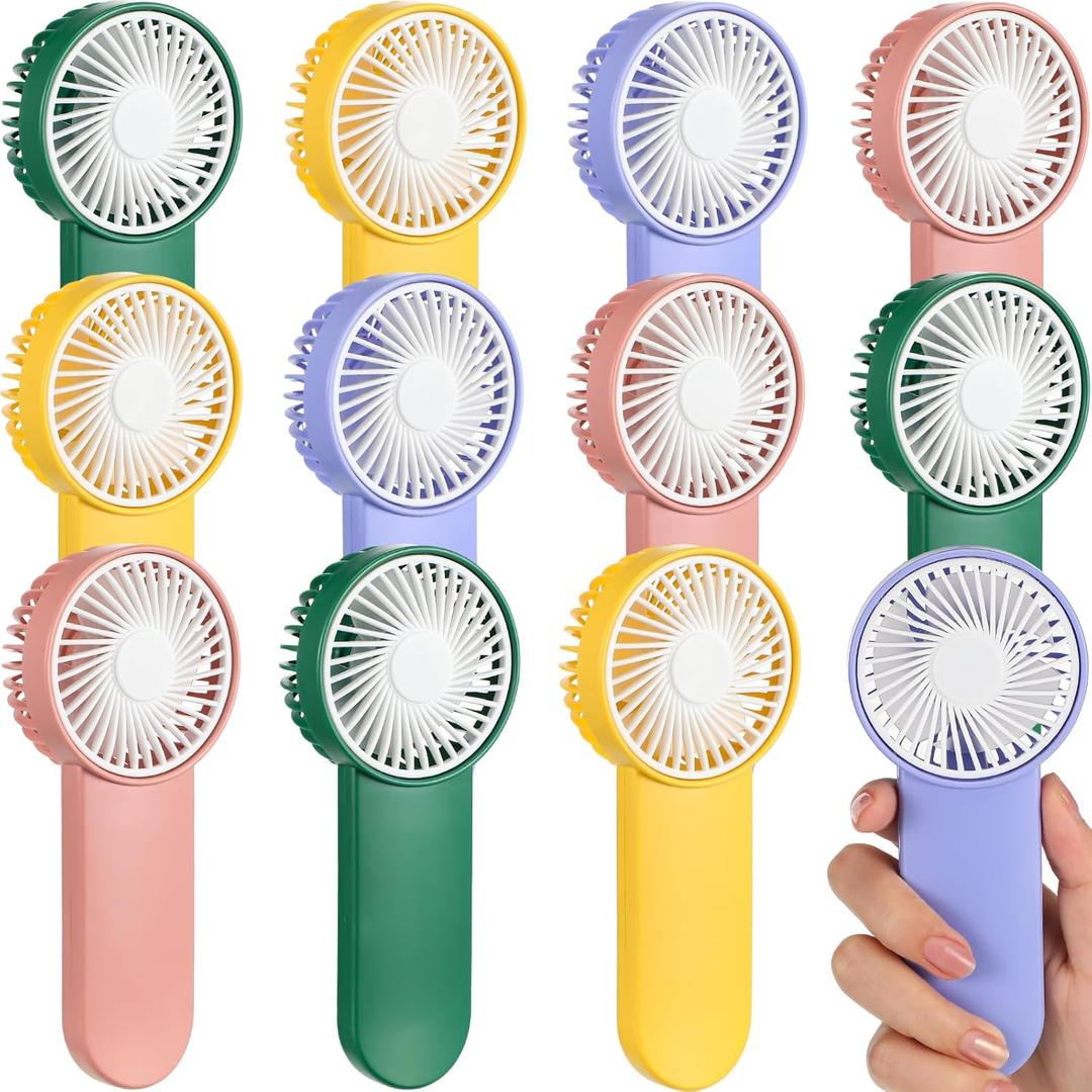 Sumind 12 Pcs Small Personal Portable Fan Mini Handheld Bulk 1 Speed Electric Cute Battery Powered for Neck Lash Makeup Women Men Travel Camping Indoor Outdoor Summer (4 Colors)