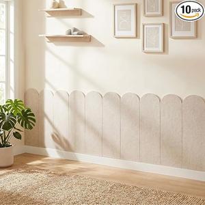 Hahafelt 10 Pcs Scalloped Felt Wall Padding Panels
Large 24 x 8 in Wainscoting Panelss Decorative Wall Panels Self-adhesive for DIY Home Bedroom Living Room Decor Protectors