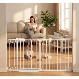 Extra Wide Baby Gate Tension Indoor Safety Gates White Metal Large Pressure Mounted Pet Gate Walk Through Long Safety Dog Gate for The House Doorways Stairs (62.2"-66.93"/158-170CM, White)