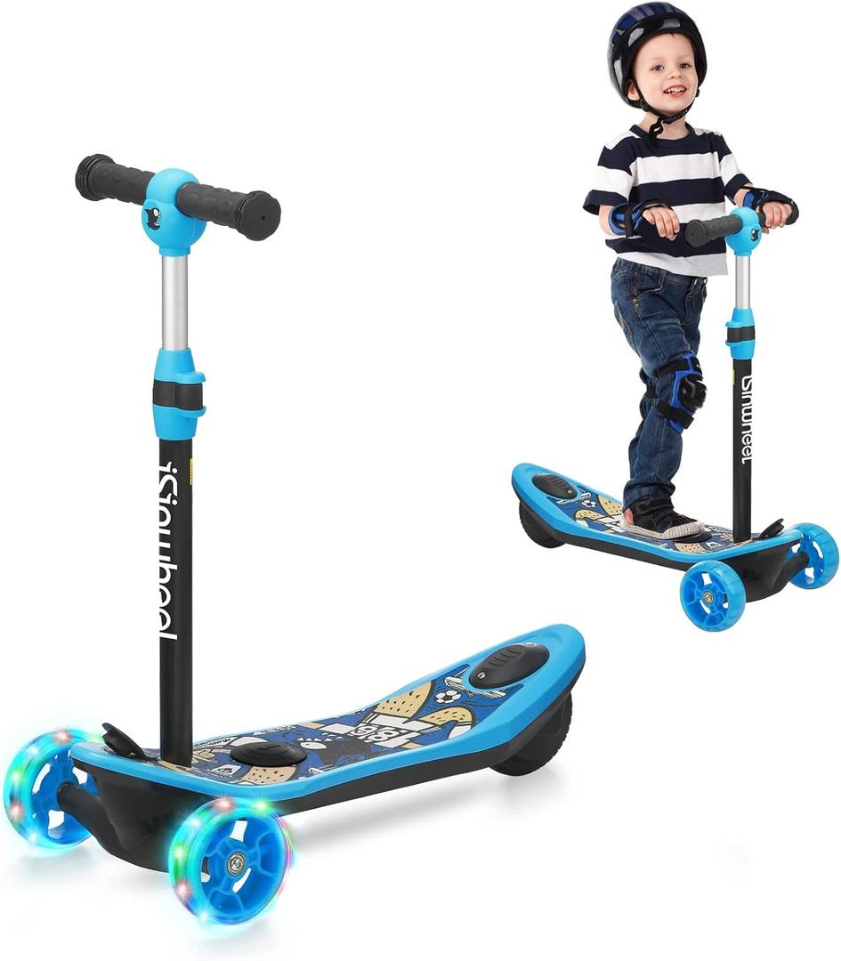 isinwheel 3-Wheel Electric Scooter for Kids Ages 3-8, Kids Electric Scooter for Boys/Girls, Electric Kick Scooter for Kids with Helmet and Protective Gear (Blue)
