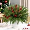 Waipfaru 45 Pcs Christmas Artificial Pine Branches, 12.9" Faux Evergreen Norfolk Pine with Red Berry Stems, Greenery Fake Pine Needles Picks Flowers for Xmas Vase Table DIY Craft Home Decorations