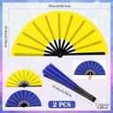 Maitys 2 Packs Large Folding Hand Fans 13'' Chinese Handheld Fan Large Clap Fans for Line Dancing, Tai Chi, Festival, Kung Fu, Martial Art, Gift, Includes 2 Pouch (Yellow and Blue)