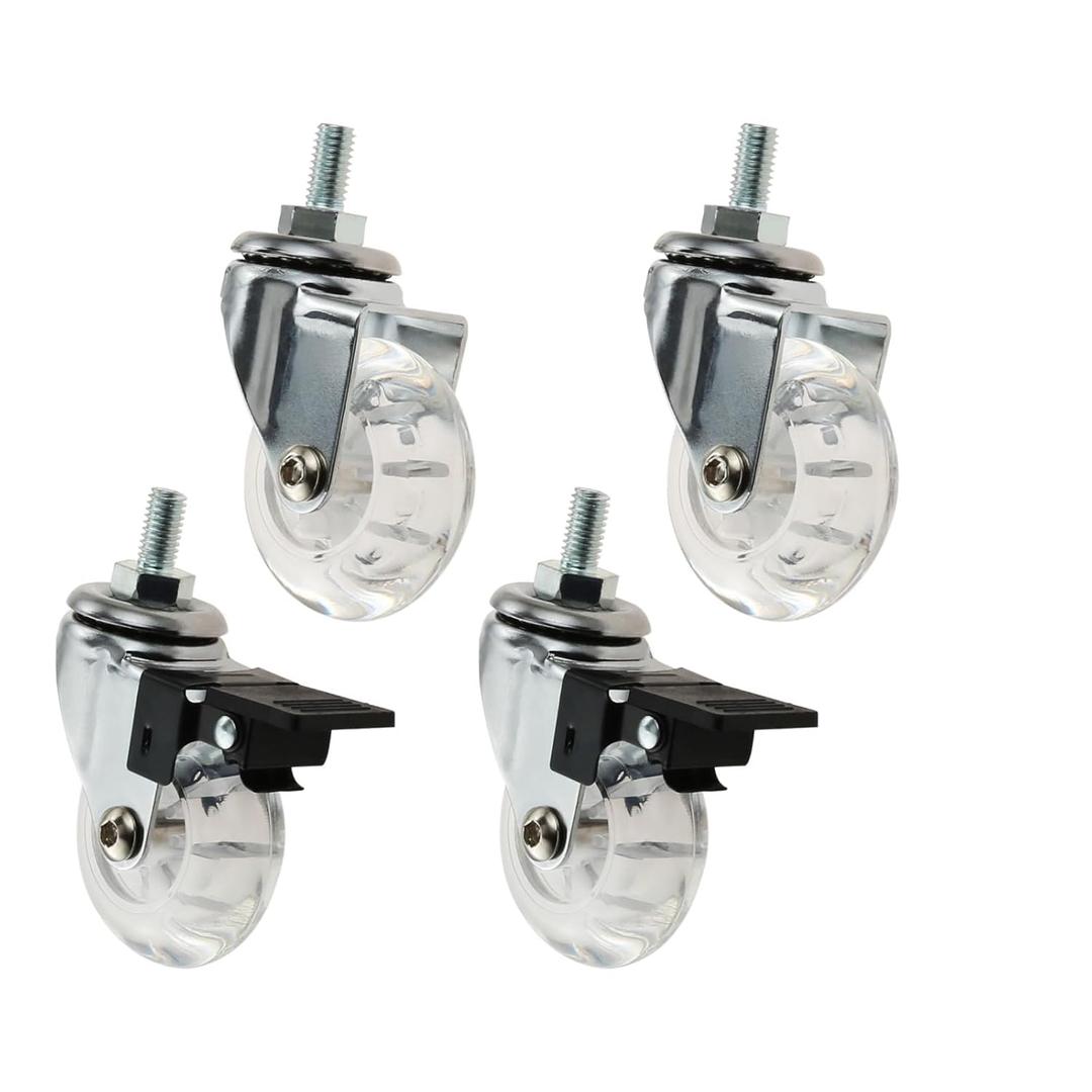 Castor Wheels 2-inch 8 * 15 Screw Brake Transparent Wheel Screw Threaded Stem Casters Office Chair Caster Wheel Clear Swivel Casters with Brake for Sofa Chair Cabinet Casters Wheels