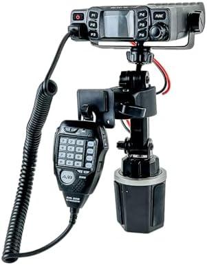 Lido Cup Holder Mount with Mic Holder for Retevis RT95, Black, Adjustable Height 6-8 Inches.