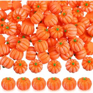 Sasylvia 100 Thanksgiving Mini Pumpkins Decorations Fall Resin Pumpkins Fake Small Figurine Table Decor for DIY Artificial Crafts Autumn Home Harvest Faux Pumpkin for Halloween Party Decor (Orange)