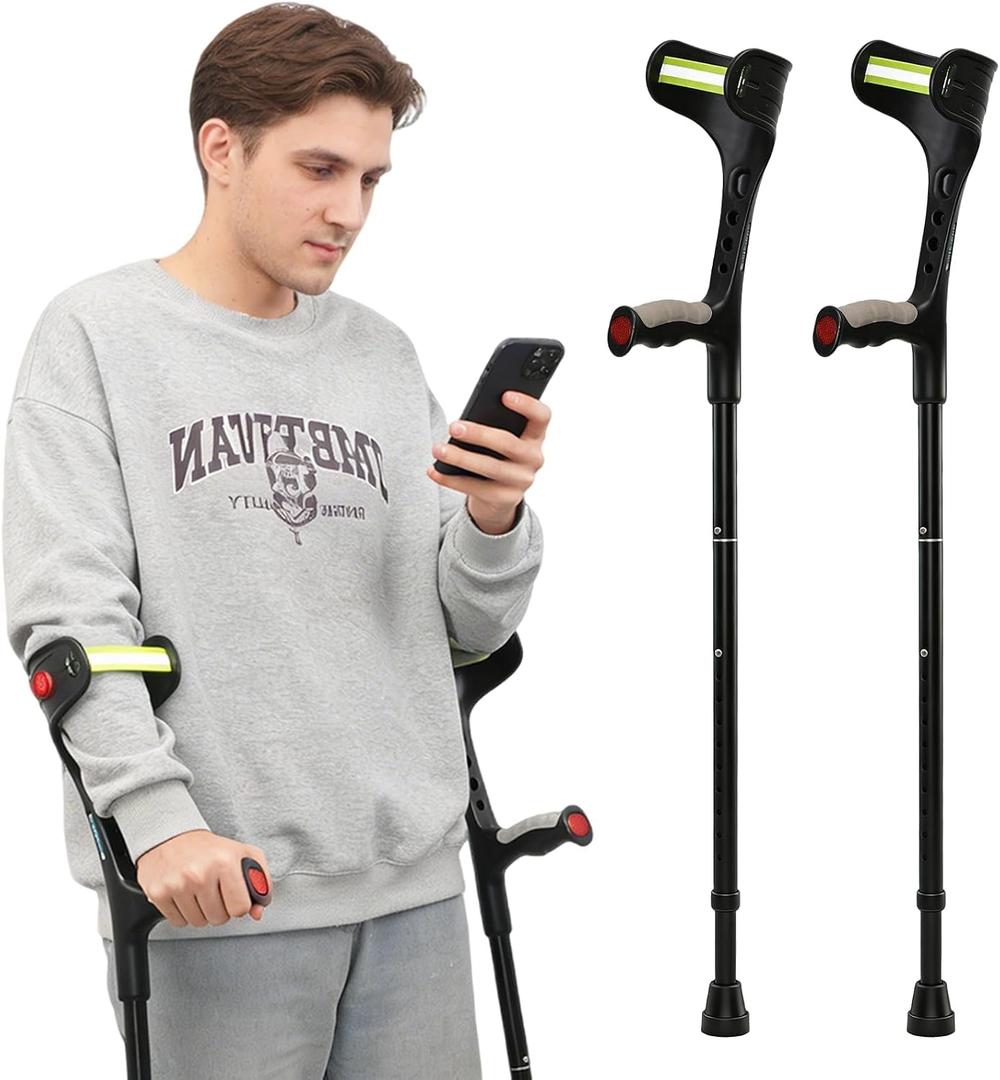 Forearm Crutches for Adults, Foldable Adjustable Arm Crutches with Anti-Drop Cuff & Reflective Design, Lightweight Aluminum Walking Crutches, 300 lbs Capacity (A Pair)