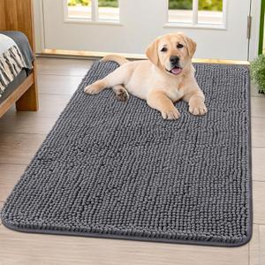 Smiry Dog Door Mat for Muddy Paws 40x32, Absorbs Moisture and Dirt Doormat, Non-Slip Washable Quick Dry Chenille Front Door Mat Indoor Entrance, Entryway Carpet for Inside Floor, Dark Grey
