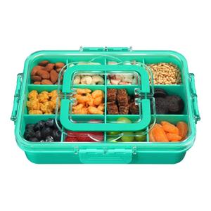 Snack Box Container for Kids - Adjustable 12-Compartment Snack Containers, Reusable Bento Box, Dishwasher Safe, BPA-Free, Perfect for School, Travel, Camping & Picnic, Green (Medium)