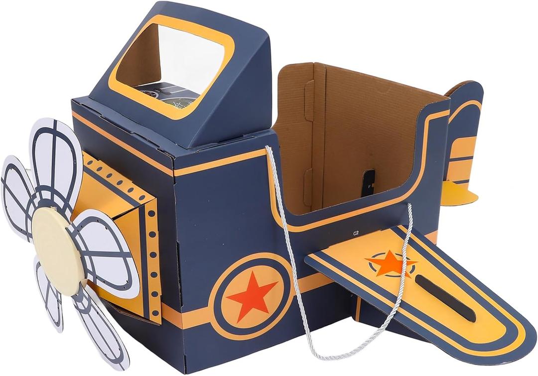 TOYANDONA Wearable Cardboard Airplane Toy Boy Outfit Dress Toddler Airplane Costume Cardboard Making Air Plane Interactive Toy DIY Aircraft (Blue)