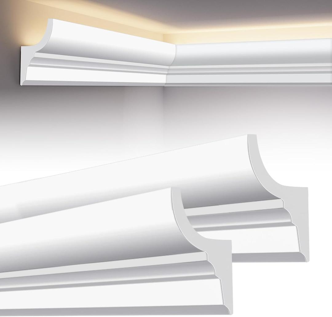 10-Pack 39.37″(Total 32.8 Ft) White Ceiling Crown Molding Trim with LED Duct Kit Decorative Ceiling Crown Moulding Trim,Installed with Glue (Not Included)