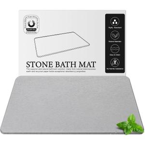 Diatomite Stone Bath Mat, Premium Natural Diatomaceous Earth Shower Drying Mats for Bathroom Floor, Non-Slip with Quick Drying Super Absorbent, Easy to Clean (23.6" x 15.4" Light Grey)