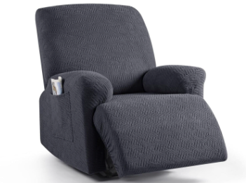 KinCam Recliner Covers, Stretch Reclining Chair Covers, Recliner Sofa Slipcovers Stripe Jacquard Recliner Couch Covers Furniture Protector Covers for Pet Kid (1 Seater, Charcoal Gray)