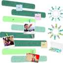 Mooliwe 8 Pcs Felt Pin Board Bar Strips Bulletin Board 50 Pushpins and 10 Wooden Clip Pins Self Adhesive Cork Boards for Offices Home Wall Display Photos, Paste Notes, Schedules(Green)