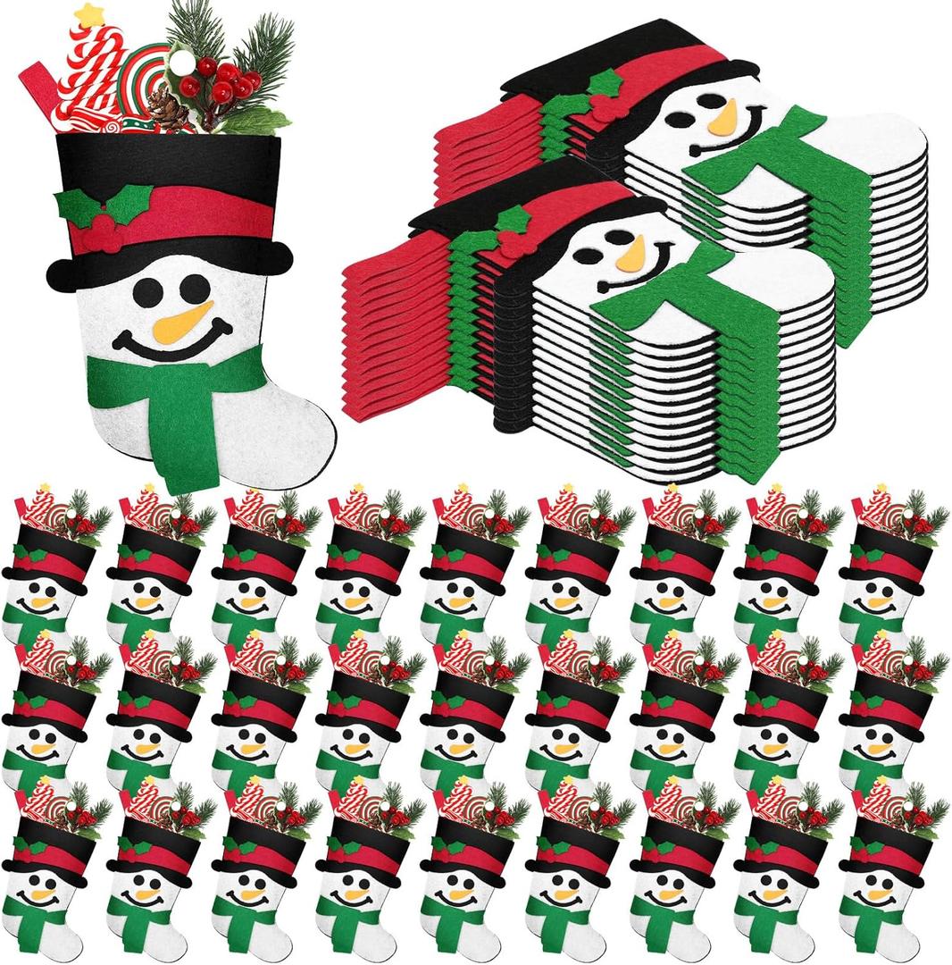 Geyoga 48 Pcs Mini Snowman Christmas Stockings Bulk Black and White Mini Stockings Fireplace Hanging Stocks Small Felt Elf Christmas Stocks Ornaments Decor for Xmas Tree Fireplace