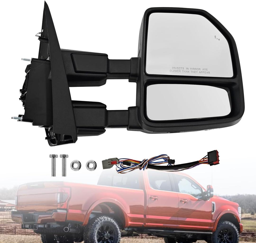 RH Passenger Side Mirror Compatible with Ford F250 F350 F450 2017-2022 Support Manual Folding Power Glass Adjust Heated with BSM Signal Light with Turn Signal & Puddle Light Temp Sensor