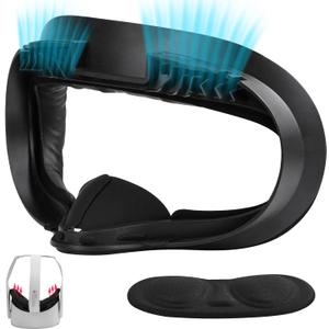 VR Facial Interface and Foam Replacement Set for Oculus Meta Quest 2 | Removable Facial Interface Frame & Foam Face Covers Replacement & Anti-Leakage Nose Pad & Lens Cover (Black)
