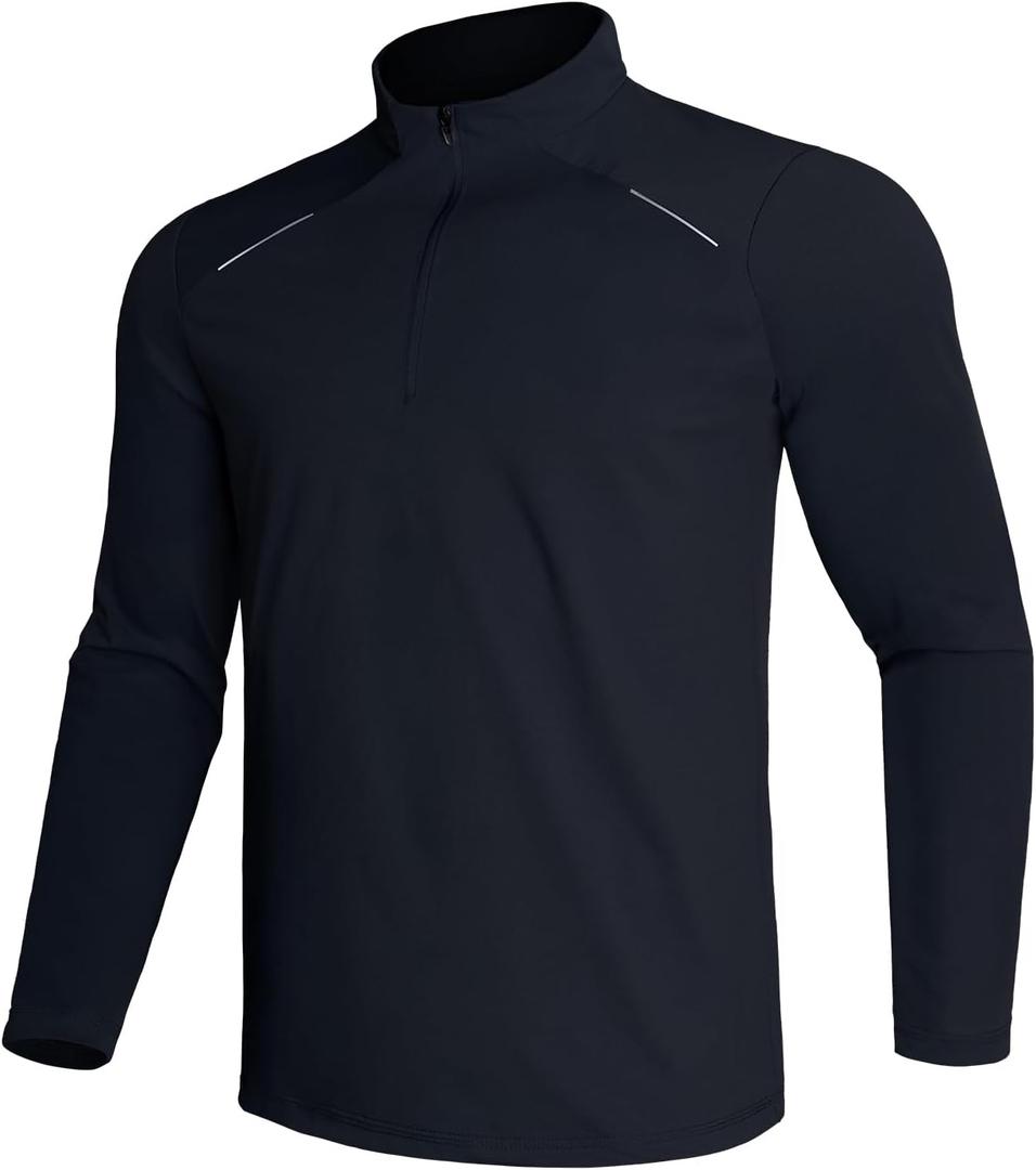GEMYSE Men's Quarter Zip Pullover Long Sleeve Running Shirt 1/4 Zip Quick Dry Athletic Workout Shirts (XXL)