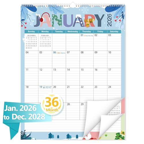 GuassLee Extra Large Wall Calendar 2026-2028, 36-Month Vertical Wall Calendar 2026, Jan. 2026 to Dec. 2028, 17" X 22" Paper Hanging Planner with Thick Paper Spiral Bound for Office Home Organizing,, Jan Colourful 36month