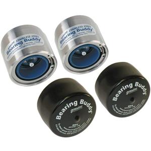 Bearing Buddy Stainless Steel Bearing Protectors (1.980" Diameter) with Auto Check with Bras - Pair (silver blue)