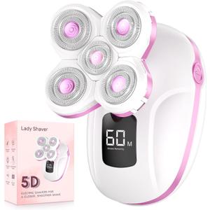 Electric Razors for Women Legs, Rechargeable Rotary Painless Shaver for Legs Bikini Facial Hair Removal, Body Wet/Dry Razor Water Resistant Grooming Kit, Cordless Womens Trimmer for Grooming, Pink